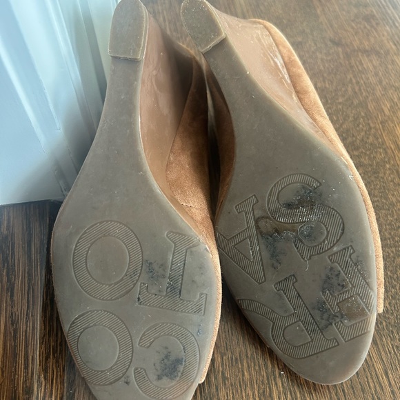 Womens Franco Sarto camel suede open-toe wedge shoe size 7- - Picture 3 of 5